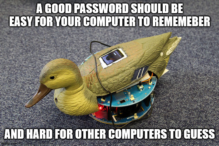 A GOOD PASSWORD SHOULD BE EASY FOR YOUR COMPUTER TO REMEMEBER; AND HARD FOR OTHER COMPUTERS TO GUESS | made w/ Imgflip meme maker