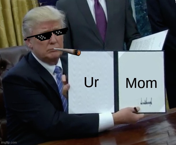 your mother LOL | Ur; Mom | image tagged in memes,trump bill signing | made w/ Imgflip meme maker