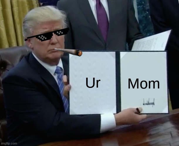 Trump Bill Signing | Ur; Mom | image tagged in memes,trump bill signing | made w/ Imgflip meme maker