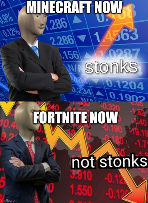 Stonks not stonks | MINECRAFT NOW; FORTNITE NOW | image tagged in stonks not stonks | made w/ Imgflip meme maker
