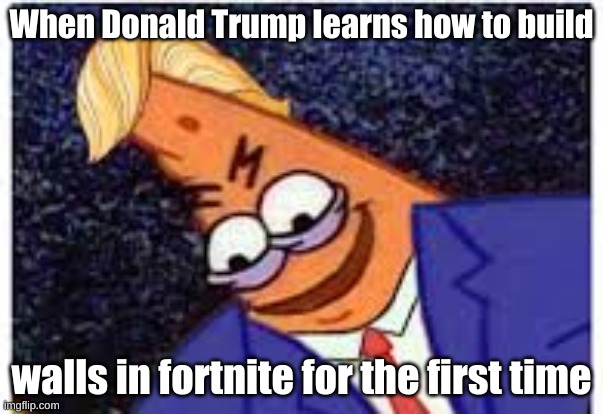 Donald Trump Patrick | When Donald Trump learns how to build; walls in fortnite for the first time | image tagged in donald trump patrick | made w/ Imgflip meme maker