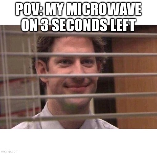 The last meme I made got 24 upvotes so can we beat it? | POV: MY MICROWAVE ON 3 SECONDS LEFT | image tagged in jim office blinds,microwave | made w/ Imgflip meme maker