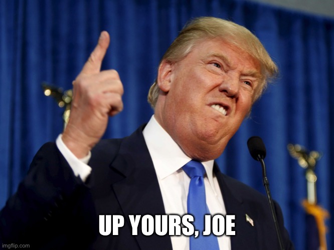 donald trump meme | UP YOURS, JOE | image tagged in donald trump meme | made w/ Imgflip meme maker