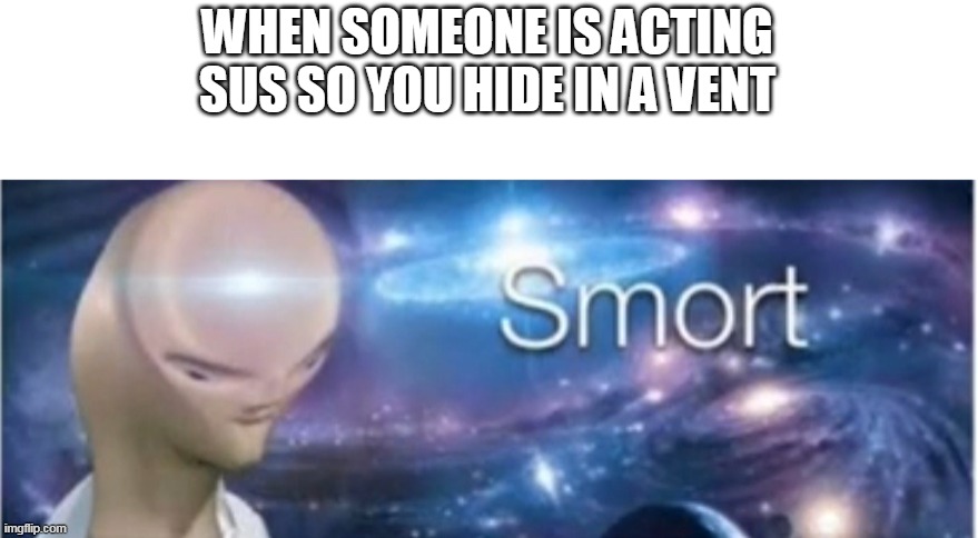 Meme man smort | WHEN SOMEONE IS ACTING SUS SO YOU HIDE IN A VENT | image tagged in meme man smort | made w/ Imgflip meme maker