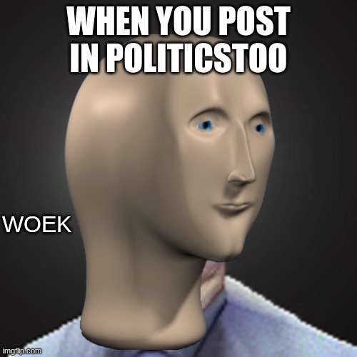 meme man woek | WHEN YOU POST IN POLITICSTOO | image tagged in meme man woek | made w/ Imgflip meme maker