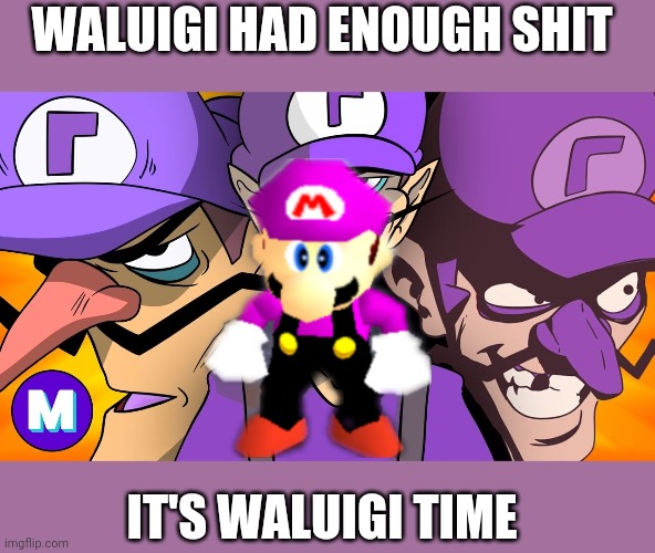 Waluigi tries to get in smash | WALUIGI HAD ENOUGH SHIT; IT'S WALUIGI TIME | image tagged in memes,funny,waluigi | made w/ Imgflip meme maker