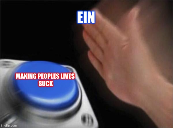 Mystreet meme | EIN; MAKING PEOPLES LIVES 
SUCK | image tagged in memes,blank nut button | made w/ Imgflip meme maker