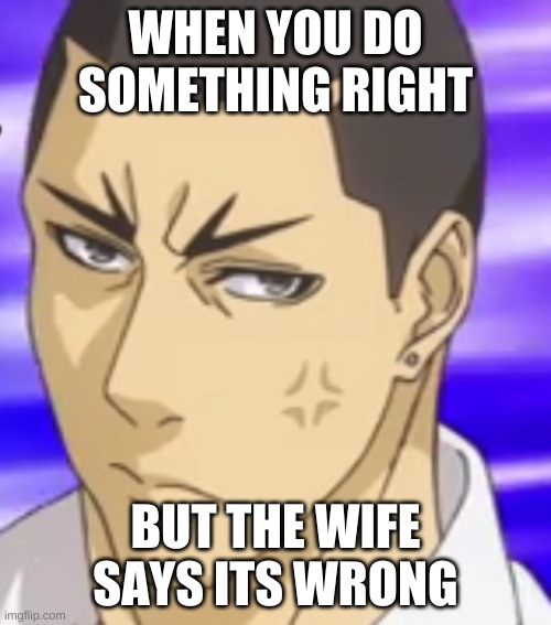 Shokugeki meme | WHEN YOU DO SOMETHING RIGHT; BUT THE WIFE SAYS ITS WRONG | image tagged in dojin gin | made w/ Imgflip meme maker