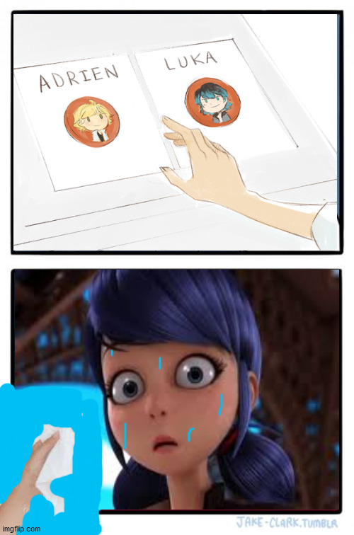 WHO WILL SHE CHOOSE?!?!?!? (Miraculous meme) | image tagged in memes,two buttons,miraculous | made w/ Imgflip meme maker
