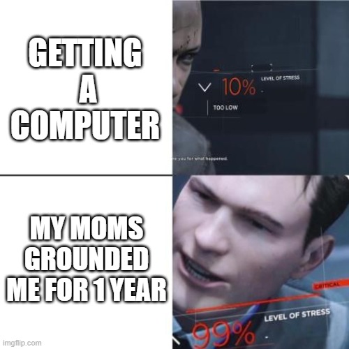 Level of Stress | GETTING  A COMPUTER; MY MOMS GROUNDED ME FOR 1 YEAR | image tagged in level of stress | made w/ Imgflip meme maker