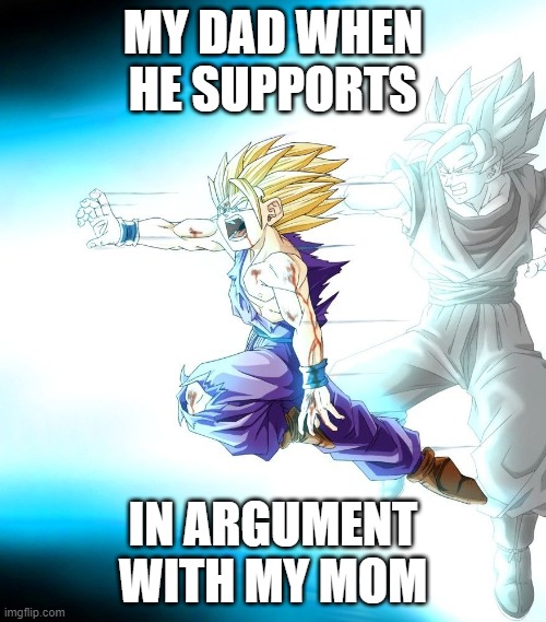 father son kamehamehaa | MY DAD WHEN HE SUPPORTS; IN ARGUMENT WITH MY MOM | image tagged in father-son kamehameha | made w/ Imgflip meme maker