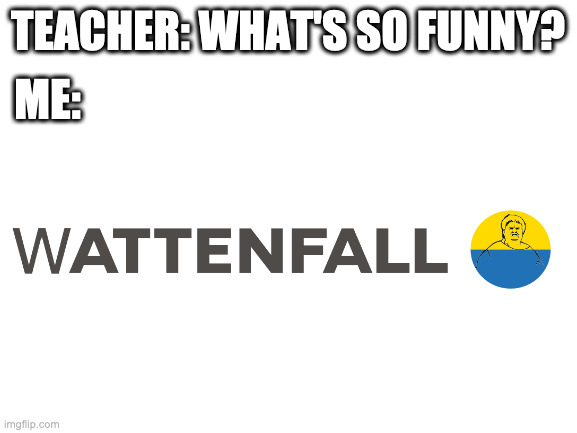Wattenfall | TEACHER: WHAT'S SO FUNNY? ME: | image tagged in vattenfall,wat | made w/ Imgflip meme maker