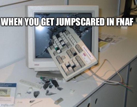 FNAF rage | WHEN YOU GET JUMPSCARED IN FNAF | image tagged in fnaf rage | made w/ Imgflip meme maker