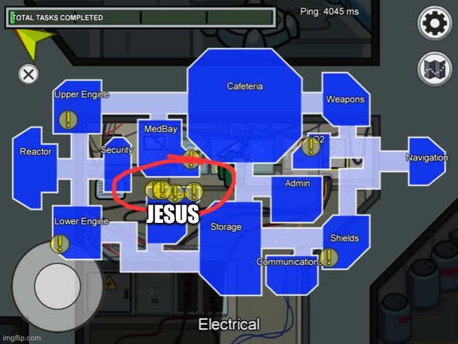 4 tasks in electrical | JESUS | image tagged in among us,gaming,memes | made w/ Imgflip meme maker
