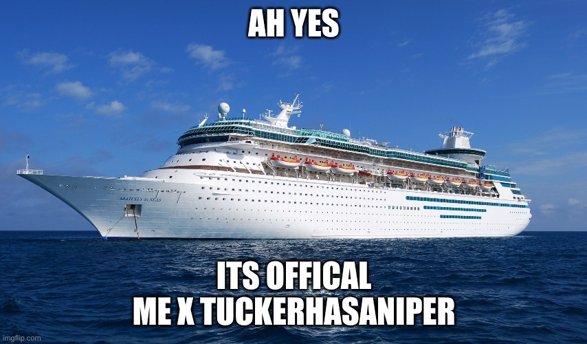 Cruise Ship | AH YES; ITS OFFICAL
ME X TUCKERHASANIPER | image tagged in cruise ship | made w/ Imgflip meme maker