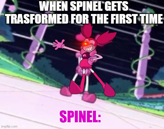 spinel waiting | WHEN SPINEL GETS TRASFORMED FOR THE FIRST TIME; SPINEL: | image tagged in spinel waiting | made w/ Imgflip meme maker