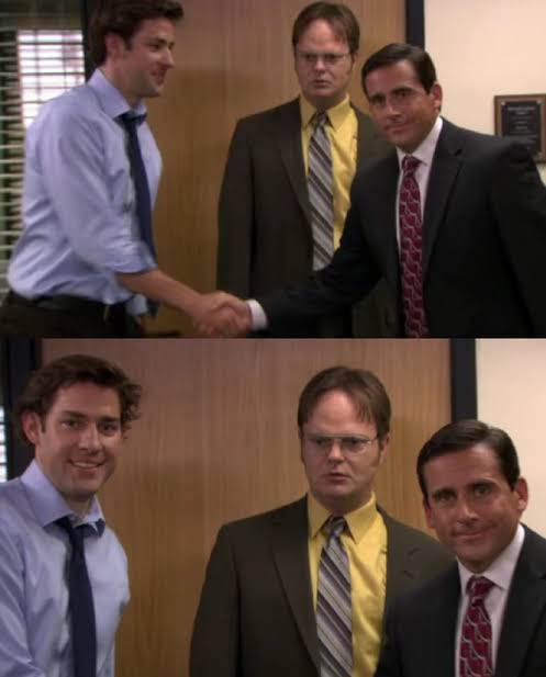 Jim and Michael handshake Blank Meme Template