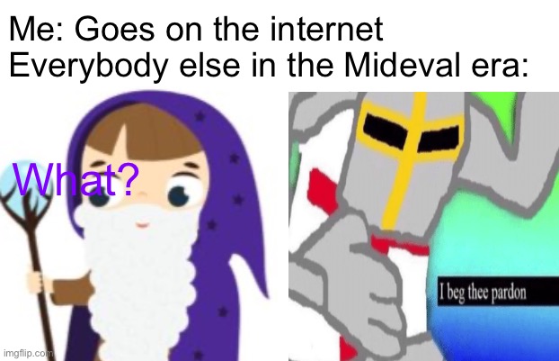 Me: Goes on the internet
Everybody else in the Mideval era:; What? | image tagged in funny memes,i beg thee pardon,wizard,memes,internet,dank memes | made w/ Imgflip meme maker