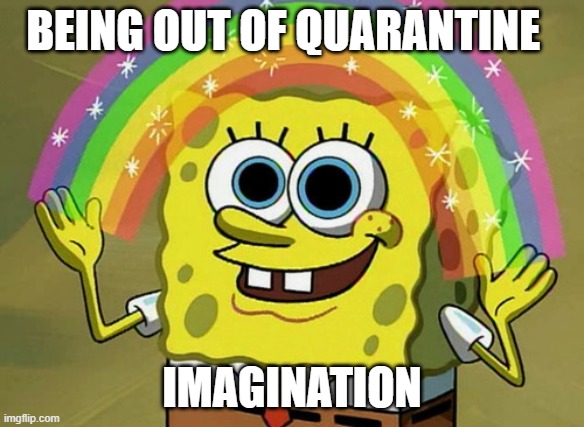Imagination Spongebob Meme | BEING OUT OF QUARANTINE; IMAGINATION | image tagged in memes,imagination spongebob | made w/ Imgflip meme maker
