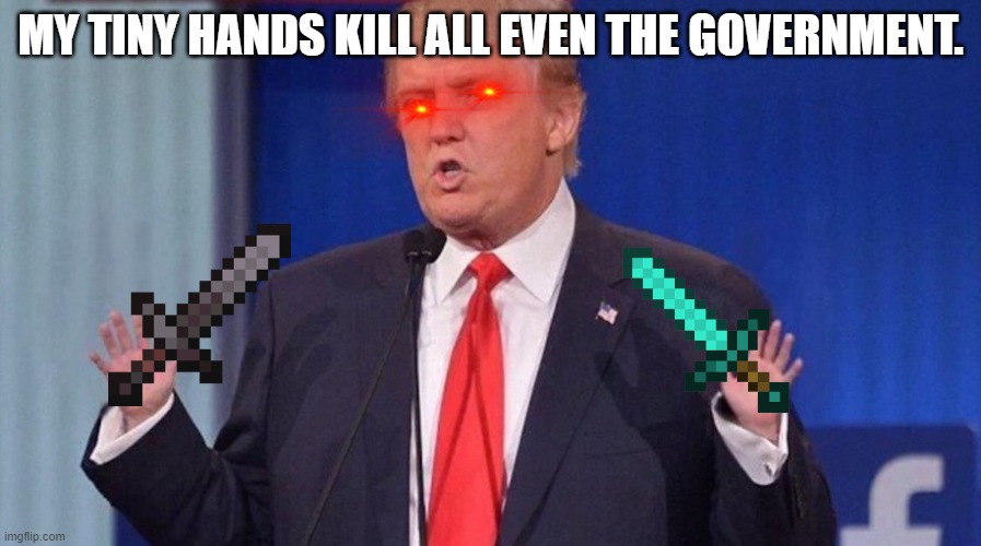 Trump Tiny Hands | MY TINY HANDS KILL ALL EVEN THE GOVERNMENT. | image tagged in trump tiny hands | made w/ Imgflip meme maker