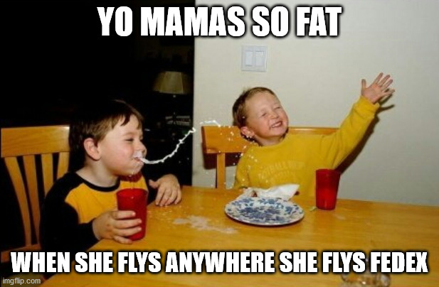 Yo Mamas So Fat Meme | YO MAMAS SO FAT; WHEN SHE FLYS ANYWHERE SHE FLYS FEDEX | image tagged in memes,yo mamas so fat | made w/ Imgflip meme maker