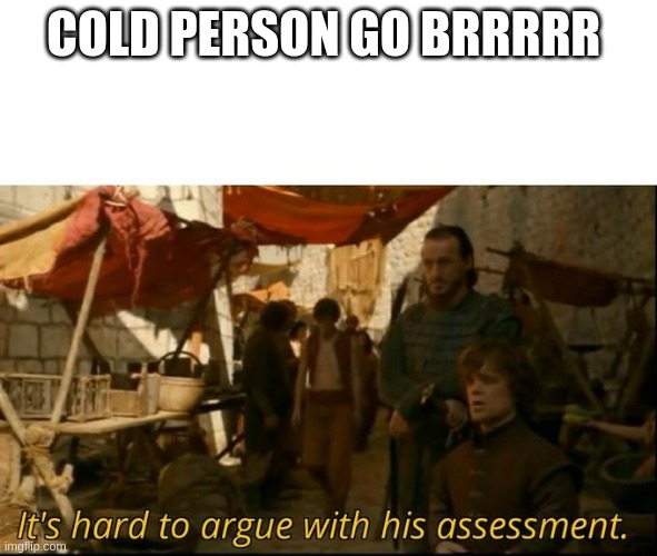 it kinda is hard to argue with | COLD PERSON GO BRRRRR | image tagged in it's hard to argue with his assessment | made w/ Imgflip meme maker