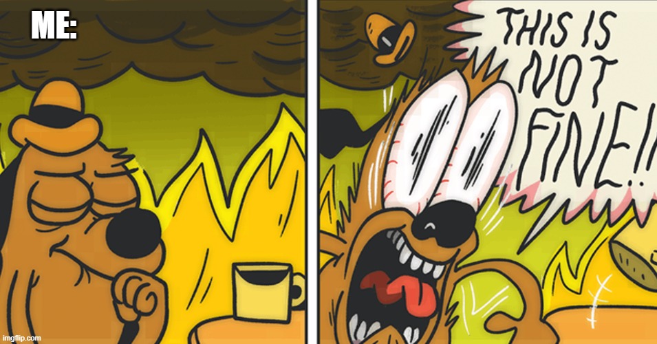 This is not fine | ME: | image tagged in this is not fine | made w/ Imgflip meme maker