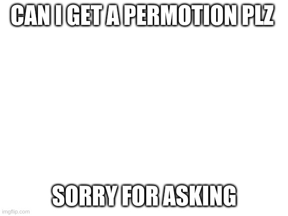 Blank White Template | CAN I GET A PERMOTION PLZ; SORRY FOR ASKING | image tagged in blank white template | made w/ Imgflip meme maker