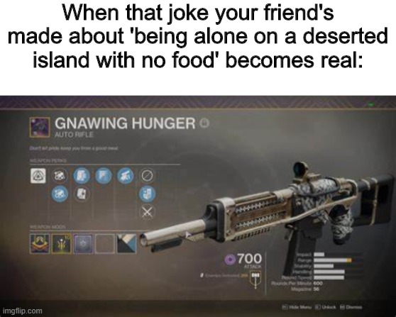 Yes | When that joke your friend's made about 'being alone on a deserted island with no food' becomes real: | image tagged in blank white template,gnawing hunger,cool | made w/ Imgflip meme maker