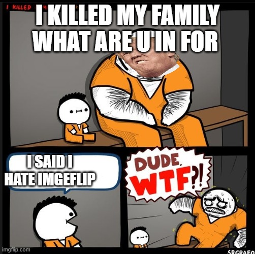 Srgrafo dude wtf | I KILLED MY FAMILY WHAT ARE U IN FOR; I SAID I HATE IMGEFLIP | image tagged in srgrafo dude wtf | made w/ Imgflip meme maker