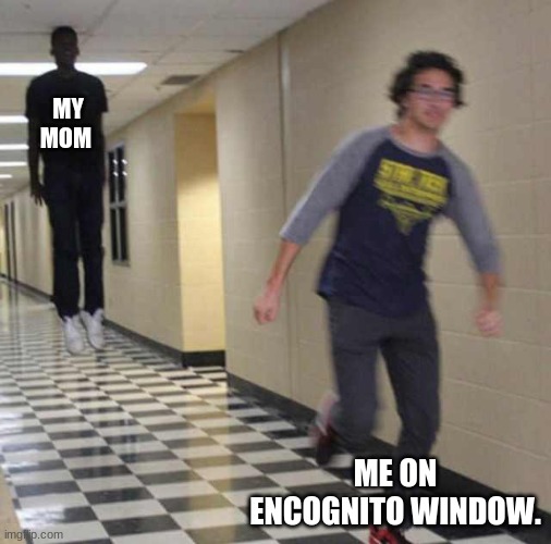 floating boy chasing running boy | MY MOM; ME ON ENCOGNITO WINDOW. | image tagged in floating boy chasing running boy | made w/ Imgflip meme maker