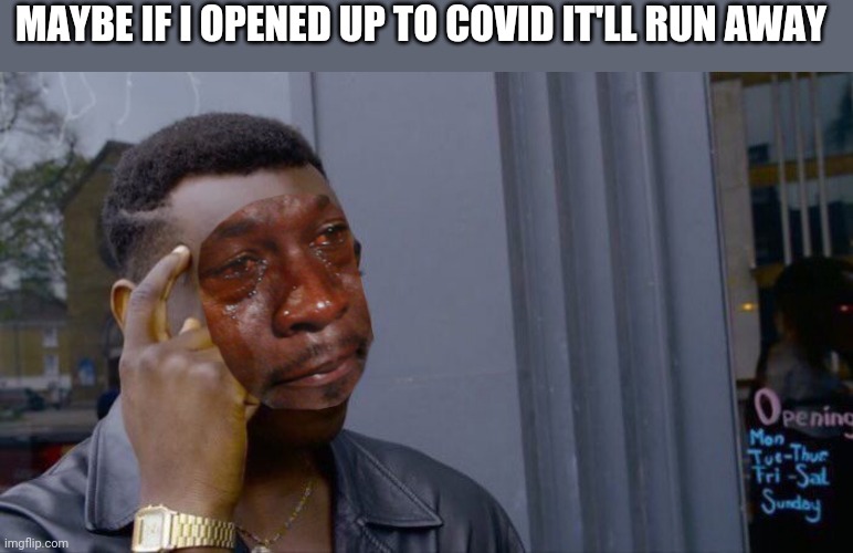 MAYBE IF I OPENED UP TO COVID IT'LL RUN AWAY | image tagged in memes,funny,roll safe think about it | made w/ Imgflip meme maker