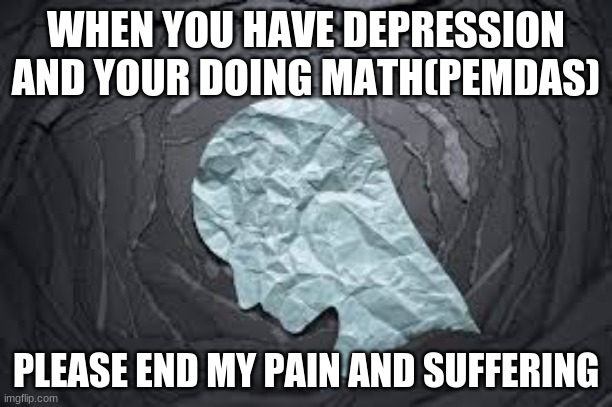Depression | WHEN YOU HAVE DEPRESSION AND YOUR DOING MATH(PEMDAS); PLEASE END MY PAIN AND SUFFERING | image tagged in depression | made w/ Imgflip meme maker