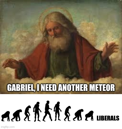 RESET | GABRIEL, I NEED ANOTHER METEOR; LIBERALS | image tagged in god,blank white template,human evolution | made w/ Imgflip meme maker