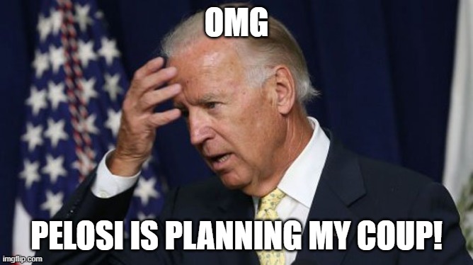 Biden slowly comes to realize | OMG; PELOSI IS PLANNING MY COUP! | image tagged in joe biden worries | made w/ Imgflip meme maker