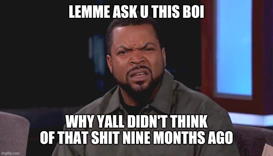 Really? Ice Cube | LEMME ASK U THIS BOI; WHY YALL DIDN'T THINK OF THAT SHIT NINE MONTHS AGO | image tagged in really ice cube,memes,boi | made w/ Imgflip meme maker