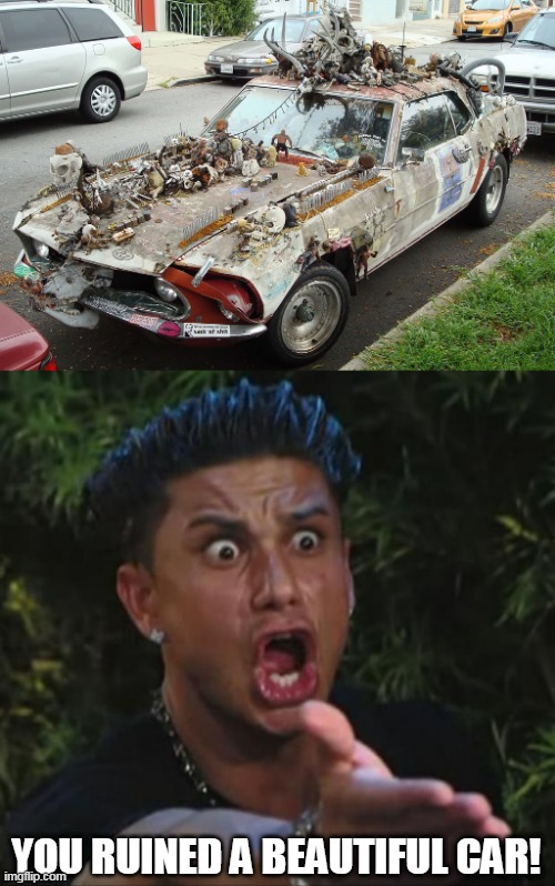 COULD HAVE SPENT ALL THAT TIME INTO FIXING IT UP, INSTEAD OF THAT | YOU RUINED A BEAUTIFUL CAR! | image tagged in dj pauly d,cars,strange cars,wtf,skulls,spooktober | made w/ Imgflip meme maker