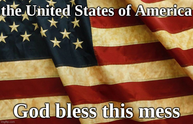 God bless this mess | the United States of America; God bless this mess | image tagged in american flag - antique,american flag,god bless,america,usa | made w/ Imgflip meme maker