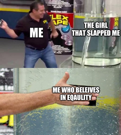 Flex Tape | ME THE GIRL THAT SLAPPED ME ME WHO BELEIVES IN EQAULITY | image tagged in flex tape | made w/ Imgflip meme maker
