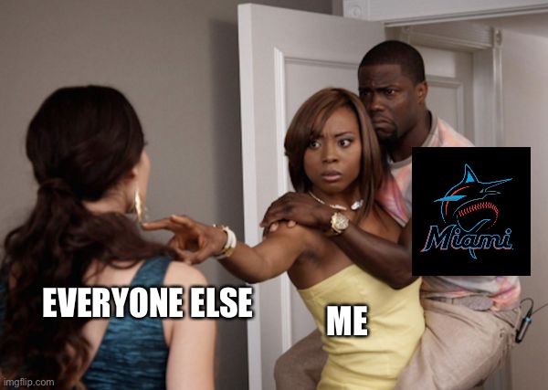 Marlins vs Everyone Else | EVERYONE ELSE; ME | image tagged in protected kevin hart,sports,baseball | made w/ Imgflip meme maker