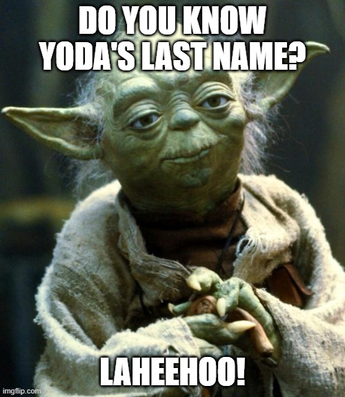 Yoda Laheehoo | DO YOU KNOW YODA'S LAST NAME? LAHEEHOO! | image tagged in memes,star wars yoda | made w/ Imgflip meme maker