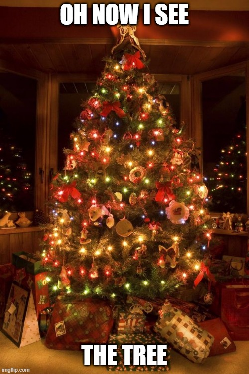 Christmas Tree | OH NOW I SEE THE TREE | image tagged in christmas tree | made w/ Imgflip meme maker