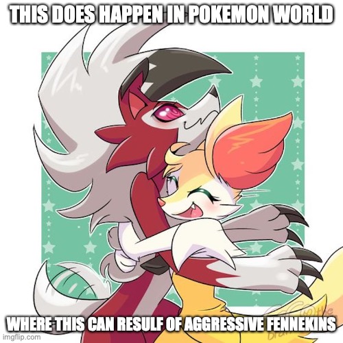 Lycanroc x Braixen | THIS DOES HAPPEN IN POKEMON WORLD; WHERE THIS CAN RESULF OF AGGRESSIVE FENNEKINS | image tagged in braixen,lycanroc,memes,pokemon | made w/ Imgflip meme maker