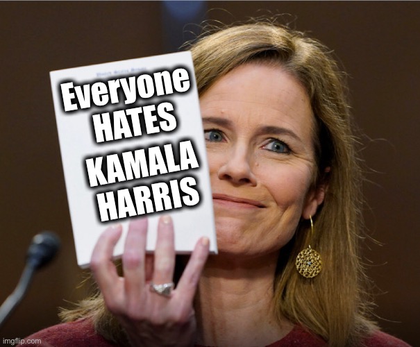 Everyone Hates Kamala Harris | Everyone 
HATES; KAMALA
HARRIS | image tagged in amy coney barrett,kamala harris | made w/ Imgflip meme maker