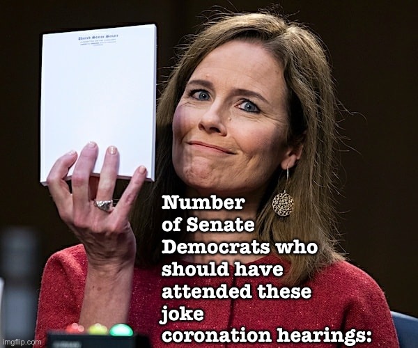 Ooh this a fun new template. I will fault Democrats for even attending and granting legitimacy to this process. Pack the court. | Number of Senate Democrats who should have attended these joke coronation hearings: | image tagged in amy coney barrett blank notes,scotus,senate,democrats,supreme court,election 2020 | made w/ Imgflip meme maker