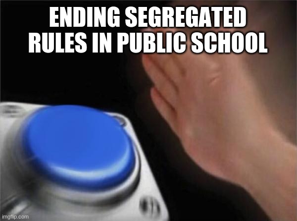 Blank Nut Button | ENDING SEGREGATED RULES IN PUBLIC SCHOOL | image tagged in memes,blank nut button | made w/ Imgflip meme maker