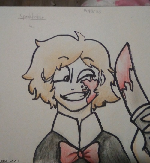 Spooktober drawing, Wednesday 14th: one of my OCs (he doesn't have a name and is not actually a murderer, he's just a scam artis | image tagged in spooktober drawing | made w/ Imgflip meme maker