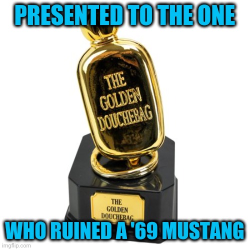 Major Award | PRESENTED TO THE ONE WHO RUINED A '69 MUSTANG | image tagged in major award | made w/ Imgflip meme maker