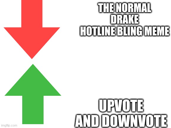 Upvote and Downvote | THE NORMAL DRAKE HOTLINE BLING MEME; UPVOTE AND DOWNVOTE | image tagged in blank white template | made w/ Imgflip meme maker