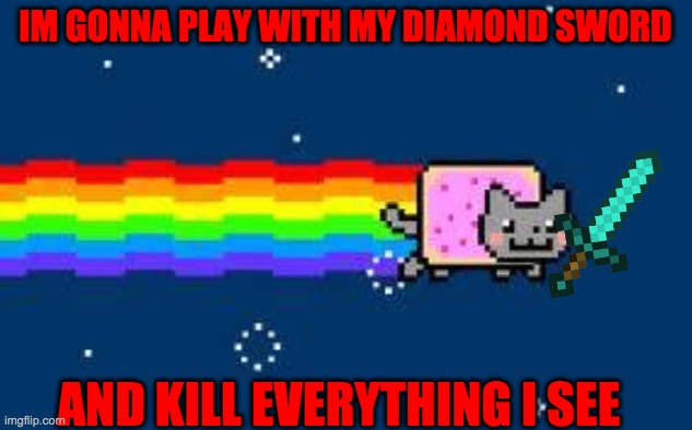 nyan cat.jpg |  IM GONNA PLAY WITH MY DIAMOND SWORD; AND KILL EVERYTHING I SEE | image tagged in nyan cat jpg | made w/ Imgflip meme maker